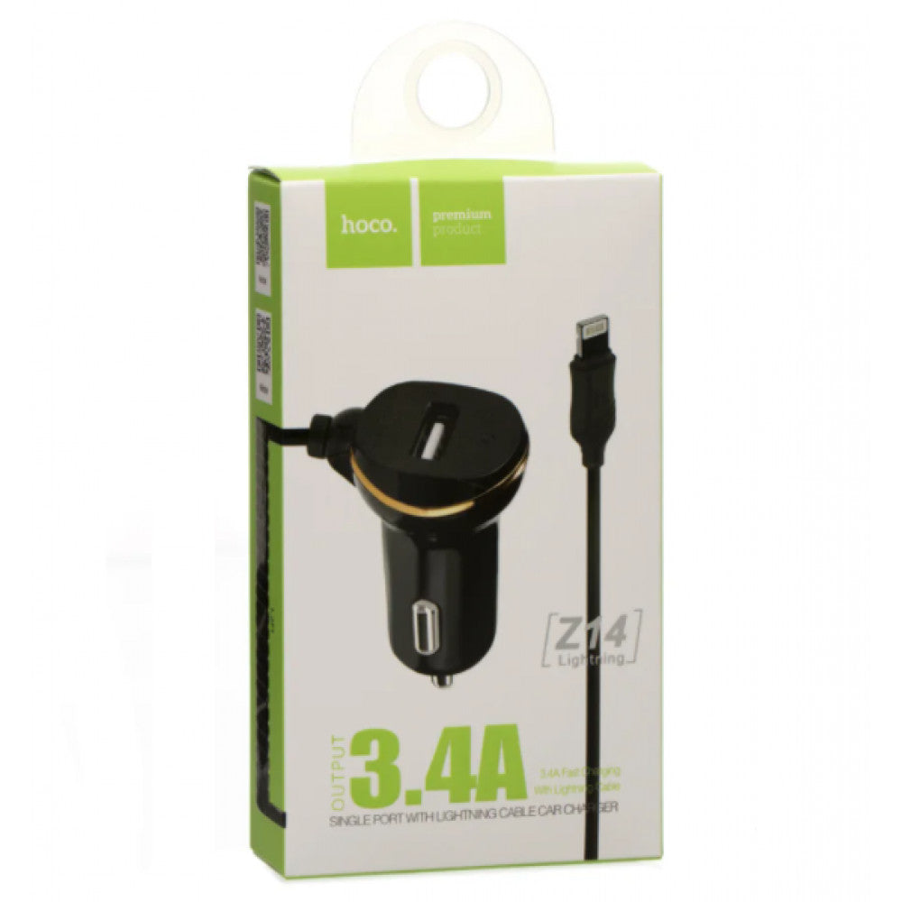 Car Charger | 3.4A | 1U | Lightning Cable (1m) — Hoco Z14 — Black