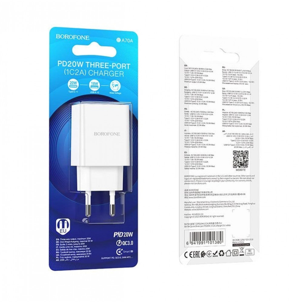 Home Charger | 30W | PD | 2 QC3.0 — Borofone BA70A — White