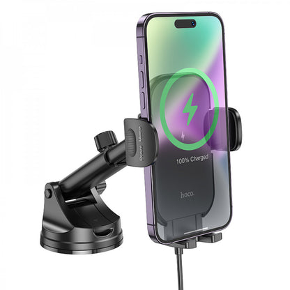 Car Holder — Hoco HW5 Journey wireless fast charging (center console) — Black