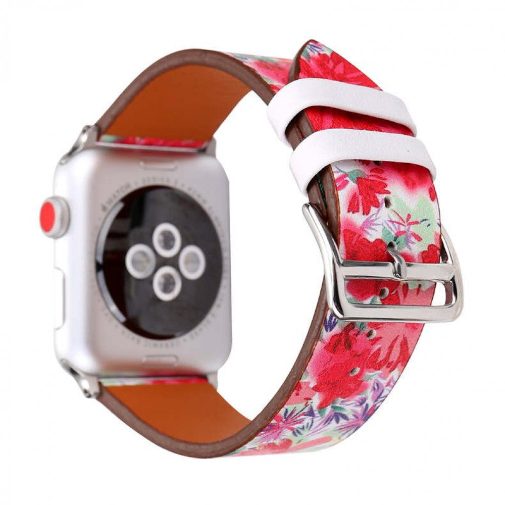 Ремінець Leather Series Flower Pattern — Apple Watch 42 mm | 44 mm | 45 mm | 49 mm — Red Flower Arrows