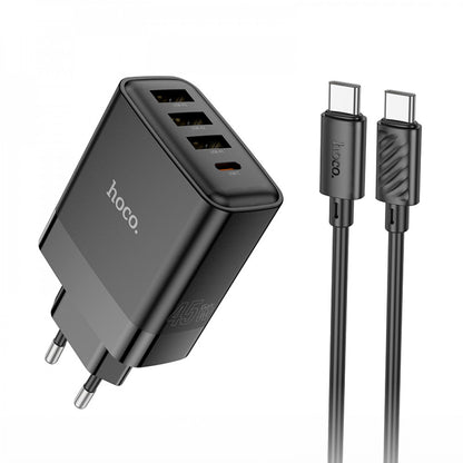 Home Charger | 45W | PD | QC3.0 | C to C Cable (1m) — Hoco C127A — Black