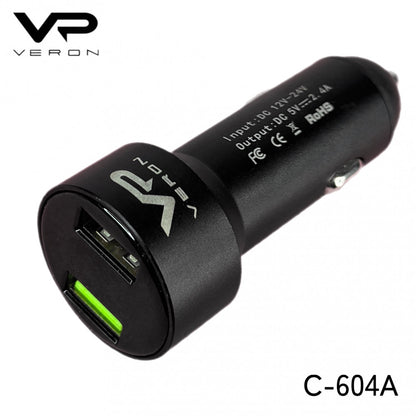 Car Charger | 2.4A | 2U — Veron C-604A with LCD Long