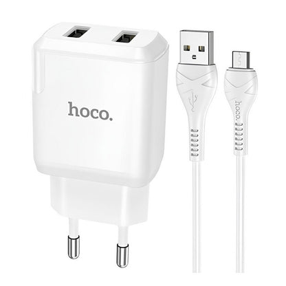 Home Charger | 2.1A | 2U | Micro Cable (1m) — Hoco N7 — White