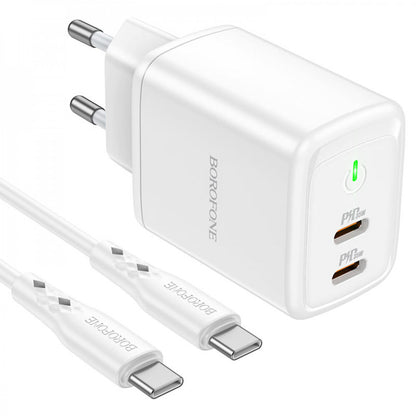 Home Charger | 35W | 2 PD3.0 | C to C Cable (1m) — Borofone BN9 — White