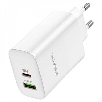 Home Charger | 65W | PD | QC3.0 | C to C Cable (1m) — Borofone BN10 — White