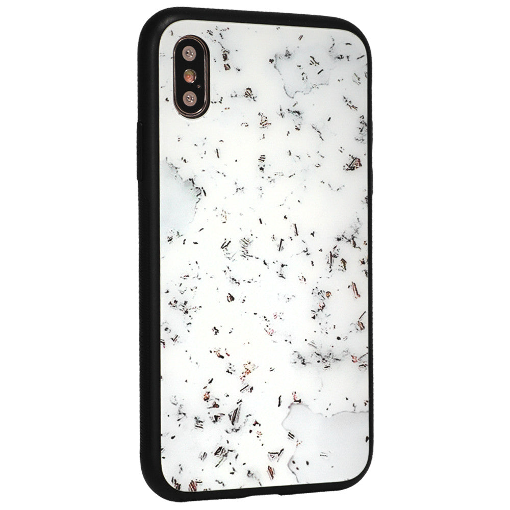 Glass with print TPU Case — iPhone Xs — White Mramor