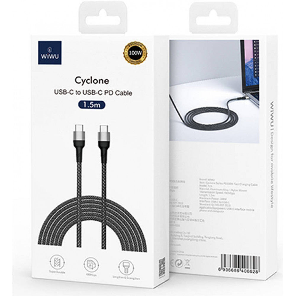 Кабель USB C to C 100W PD (1.5m) — WiWU F15 — Black