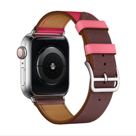 Ремінець Leather Series Hermes — Apple Watch 42 mm | 44 mm | 45 mm | 49 mm — Rose Red/Brown