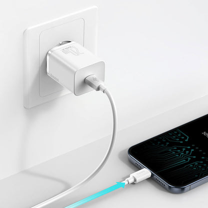 Home Charger | 20W | 1C | C to Lightning Cable (1m) — Baseus (TZCCSUP-B) Super Si Quick Charger — TZCCSUP-B02 White