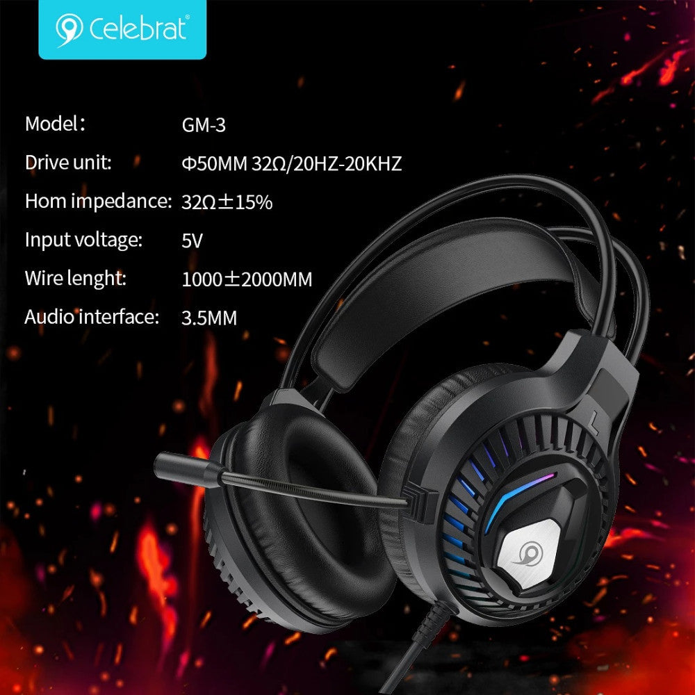 Gaming Headset 3.5mm & USB — Celebrat GM-3 — Black