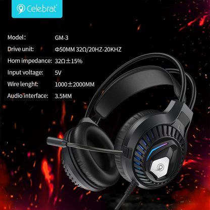 Gaming Headset 3.5mm & USB — Celebrat GM-3 — Black