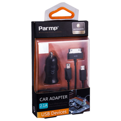 Car Charger | 2.1A | 1U | 4 in 1 Cable (1m) — Parmp (UCP-05M) Black