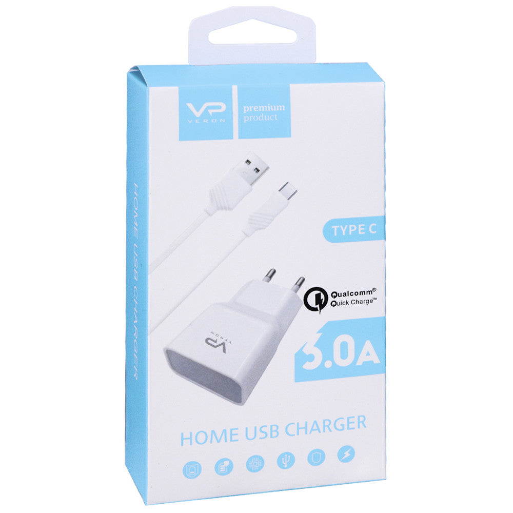 Home Charger | 2.0A | QC2.0 | USB C Cable (1m) — Veron AD-19C