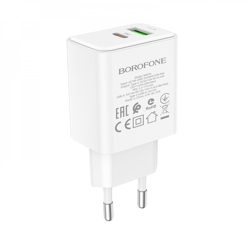 Home Charger | 20W | PD | QC3.0 — Borofone BA67A — White