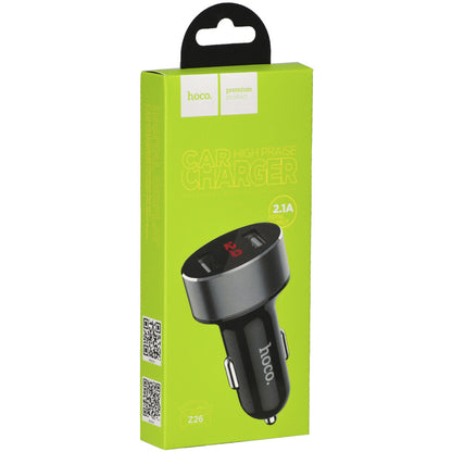 Car Charger | 2.1A | 2U | Digital Display — Hoco Z26 — Black