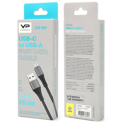 Кабель USB C 3A (0.25m) — Veron NC09 Nylon