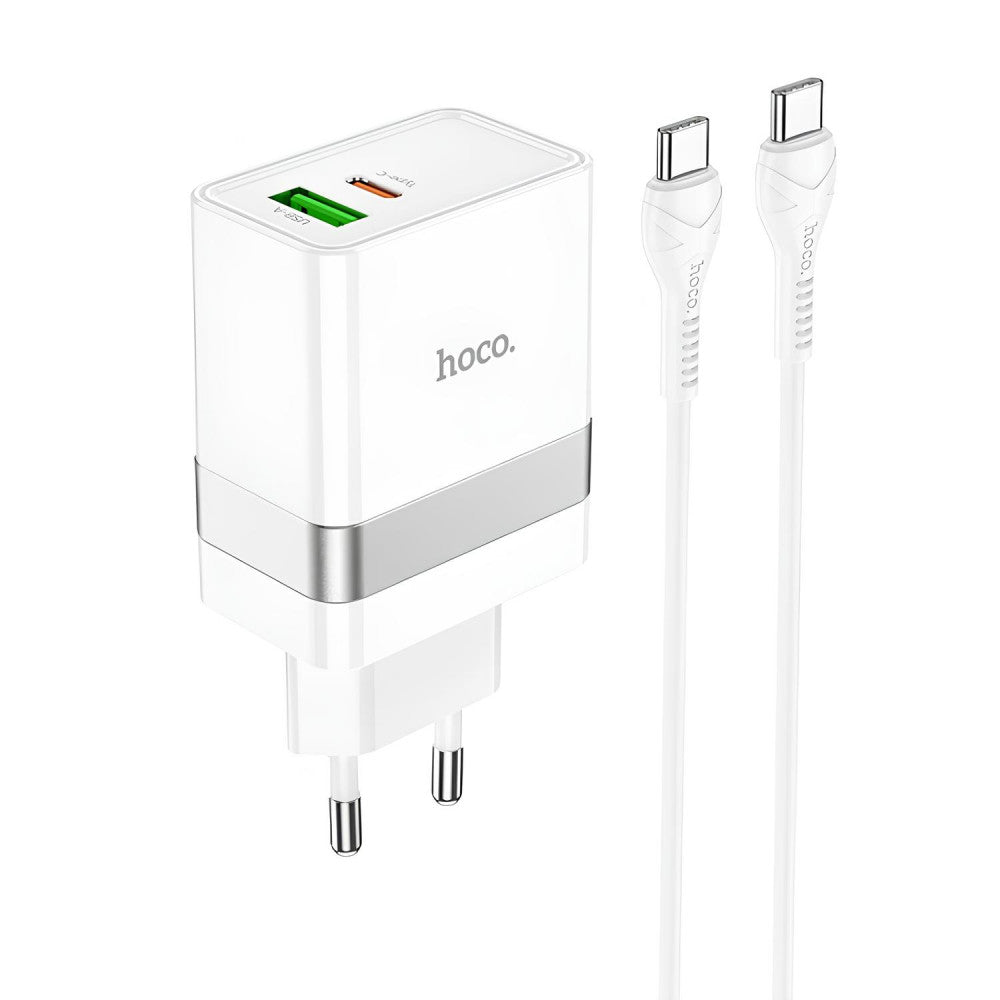 Home Charger | 30W | PD | QC3.0 | C to C Cable (1m) — Hoco N21 — White