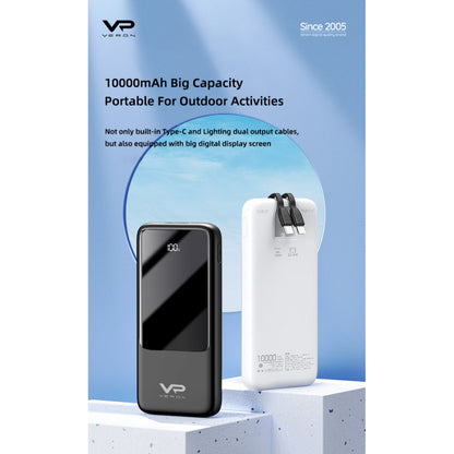 Power Bank 10000 mAh  PD — Veron PS1 & Type C 22,5w & Lightning 20w  Cables — Black