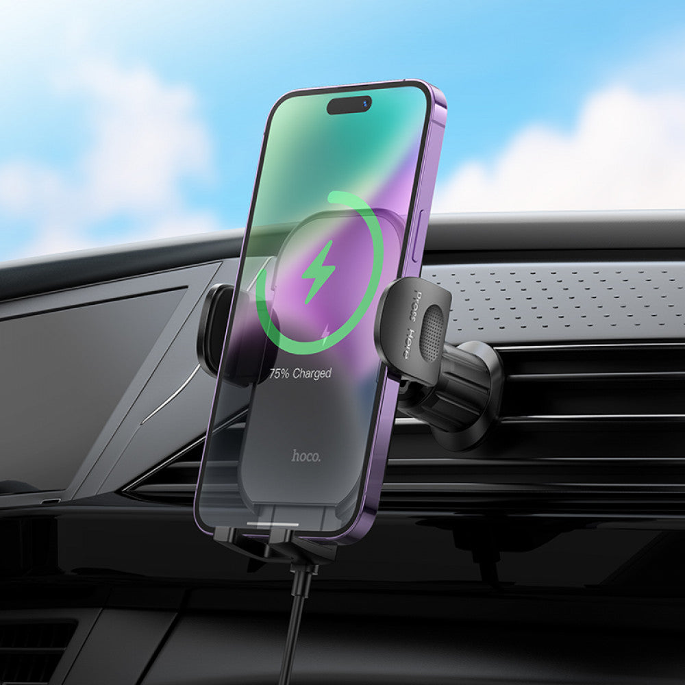 Car Holder — Hoco HW4 Journey wireless fast charging (air outlet) — Black