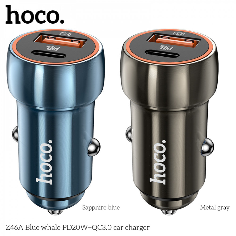 Car Charger | 20W | PD | QC3.0 — Hoco Z46A — Metal Gray