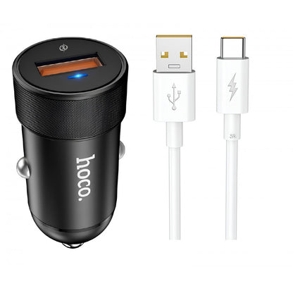 Car Charger | 4.0A | 1U | USB C Cable (1m) — Hoco Z32A — Black