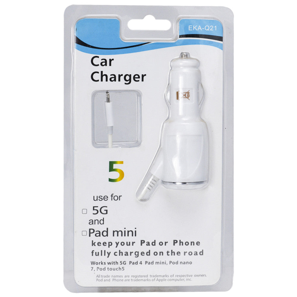 Car Charger | 1.0A | 1U | Lightning Cable (1m) — Apple White