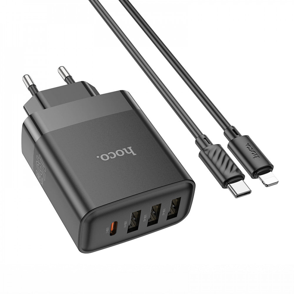 Home Charger | 45W | PD | QC3.0 | C to Lightning Cable (1m) — Hoco C127A — Black