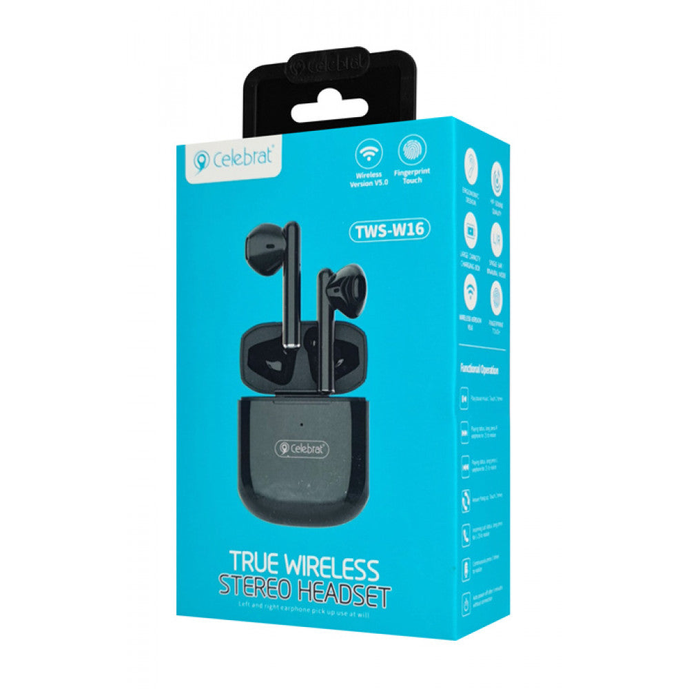 Bluetooth гарнітура TWS — Celebrat W16 — Black