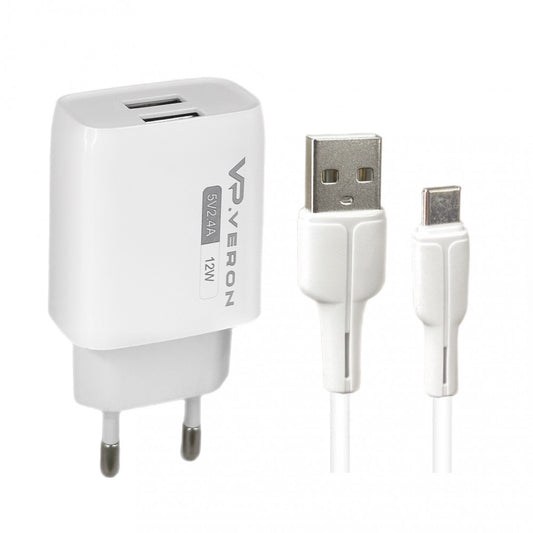 Home Charger | 2.4A | 2U | USB C Cable (1m) — Veron AC62C