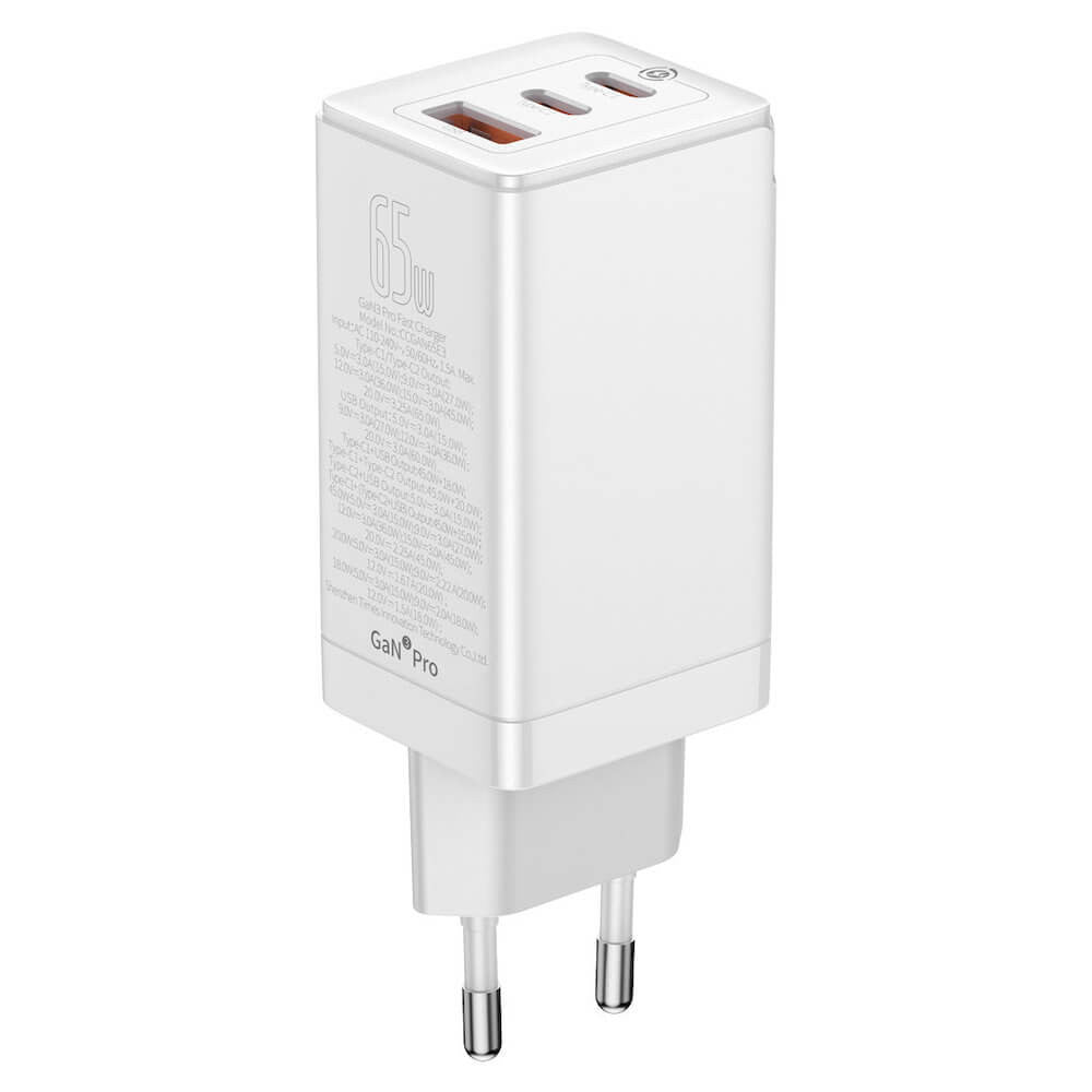 Home Charger | 65W | GaN3 | 1U | 2C | C to C Cable (1m) — Baseus (CCGP0501) Pro Fast Charger — CCGP050102 White