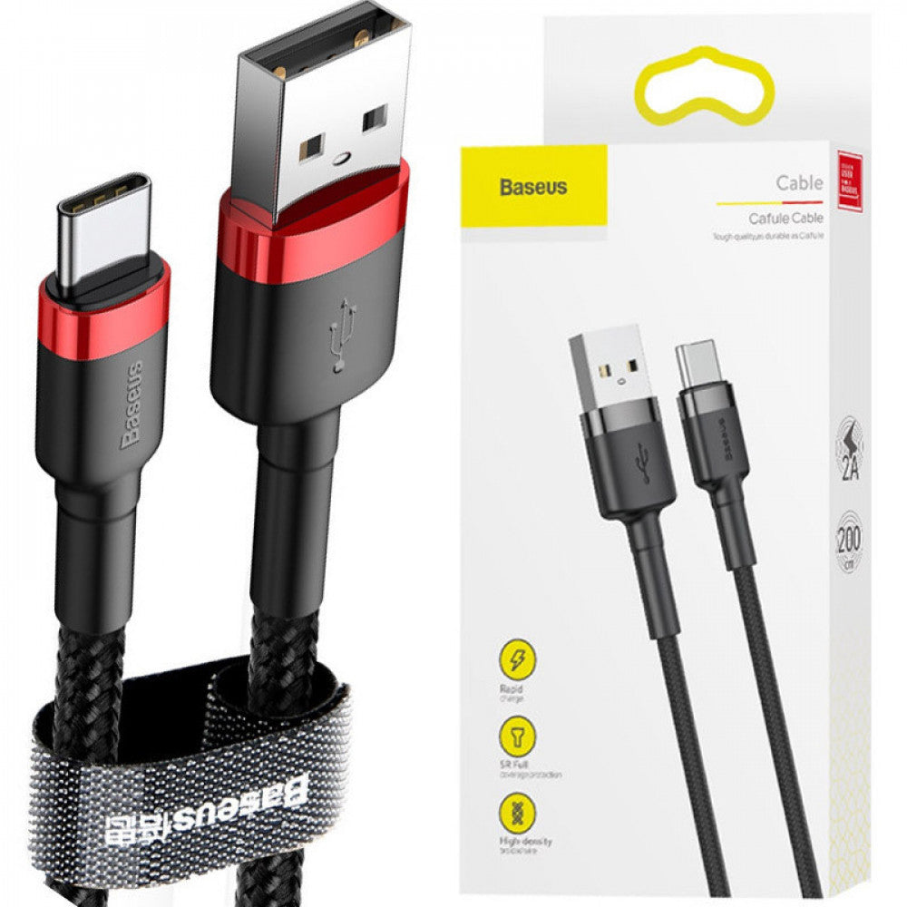 Кабель USB C 3A (0.5m) — Baseus (CATKLF-A) Cafule Series — CATKLF-A91 Red + Black