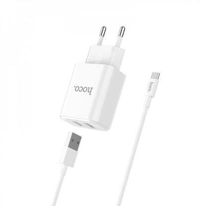 Home Charger | 2.1A | 2U | Micro Cable (1m) — Hoco C62A White