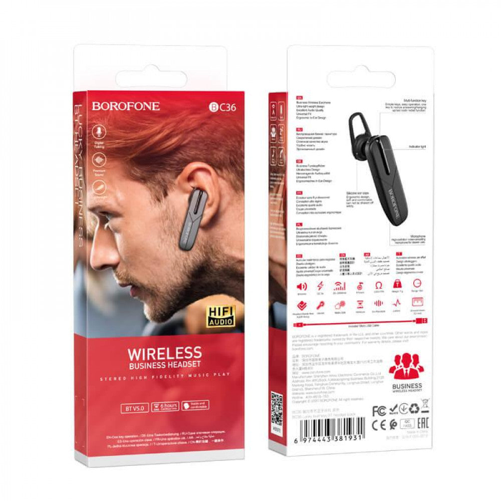 Bluetooth-гарнітура — Borofone BC36 Lucky business — Black