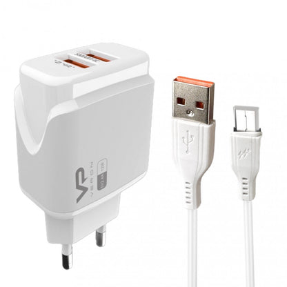 Home Charger | 2.4A | 2U | Micro Cable (1m) — Veron VR-C12M — White