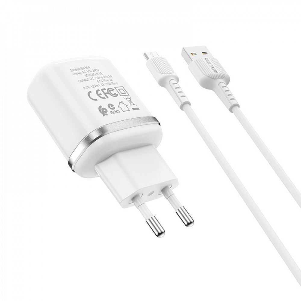 Home Charger | 18W | QC3.0 | Micro Cable (1m) — Borofone BA36A — Black