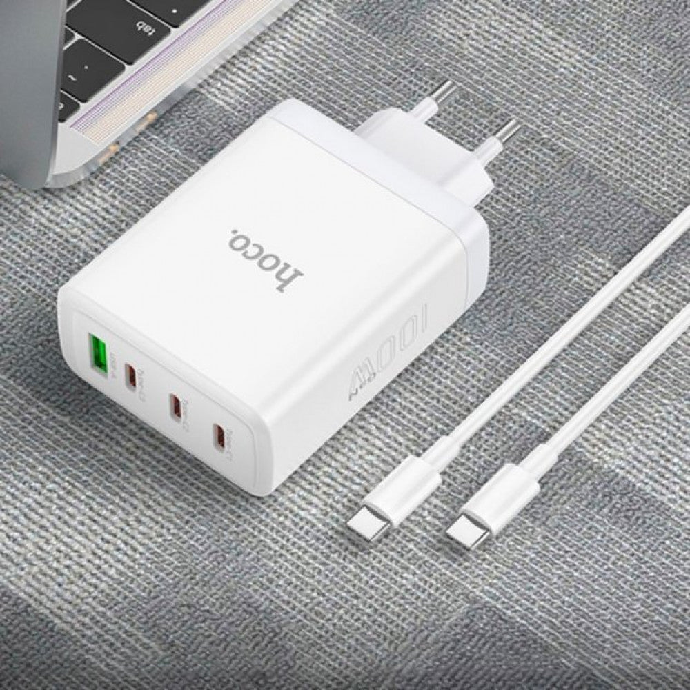 Home Charger | 100W | PD | QC3.0 | C to C Cable (1m) — Hoco N31 — White