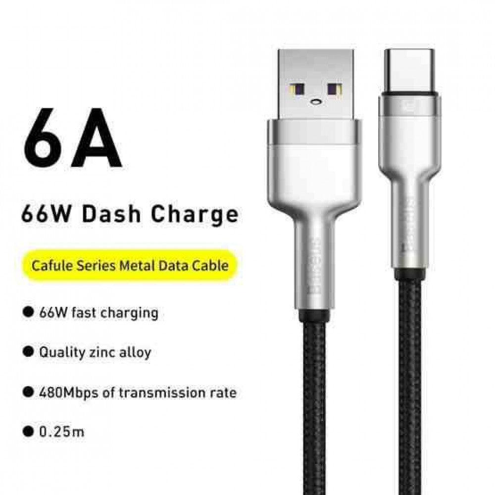 Кабель USB C 66W (0.25m) — Baseus (CAKF000001) Cafule Series Metal — CAKF000001 Black