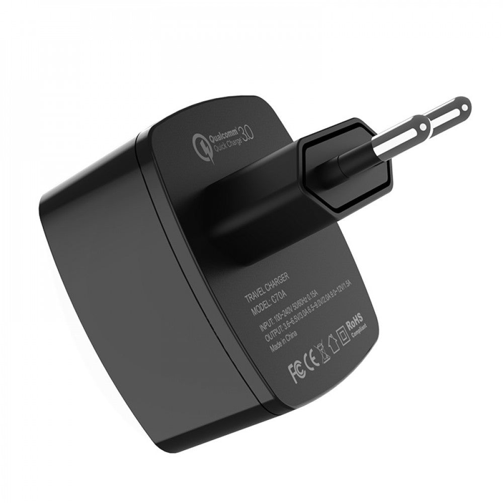 Home Charger | 18W | QC3.0 | USB C Cable (1m) — Hoco C70A — Black