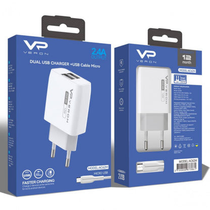 Home Charger | 2.4A | 2U | Micro Cable (1m) — Veron AC62M